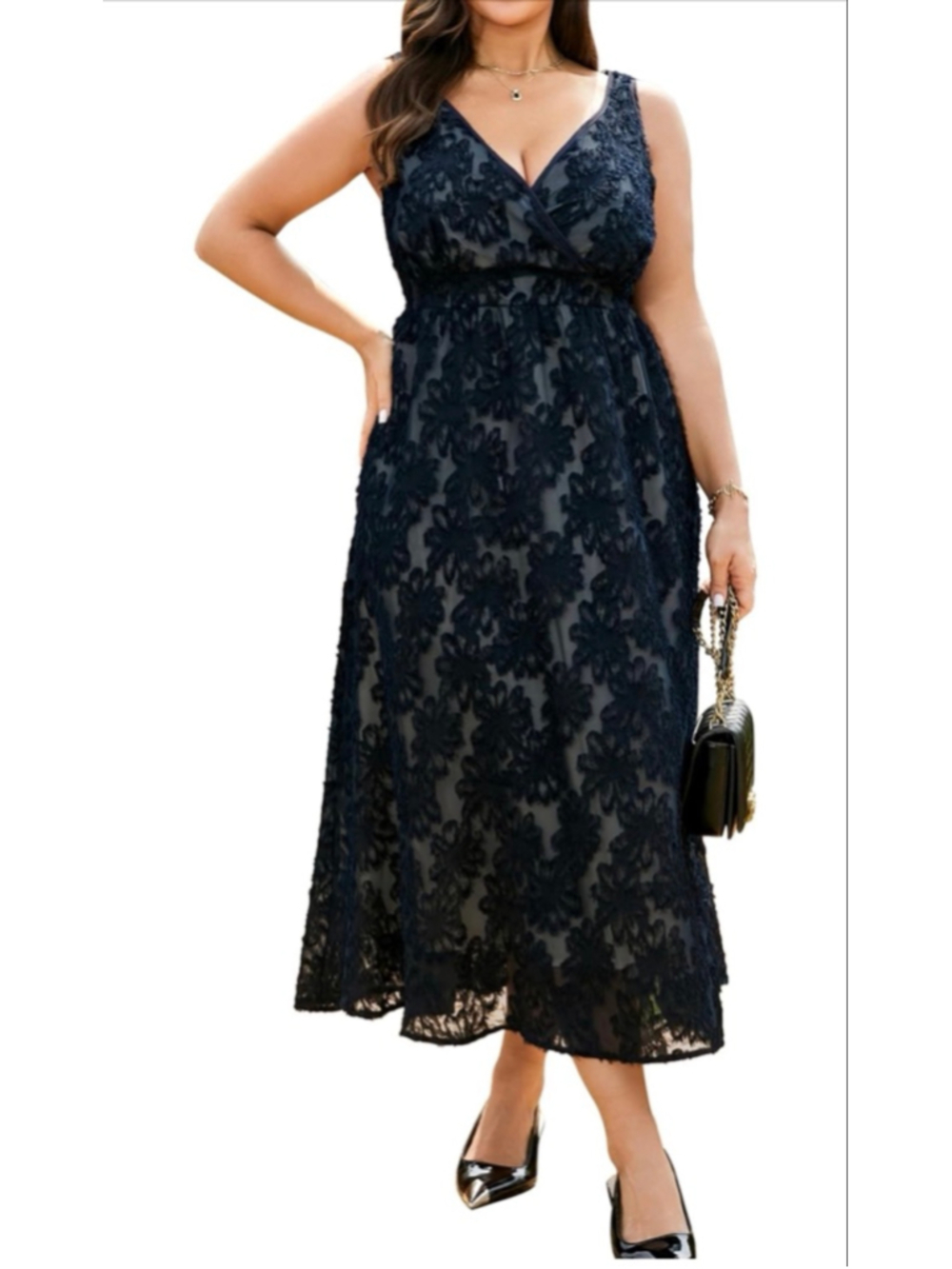 NEW Plus Size Wedding Guest Floral Lace V Neck Sleeveless Formal Dress L